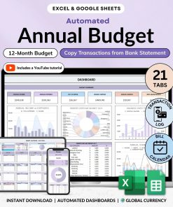 Annual Budget Spreadsheet Excel and Google Sheets Yearly Budget Planner Biweekly Budget Monthly