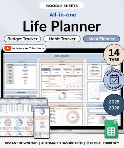 Digital Life Planner Google Sheets Meal Planner Savings Tracker Budget Tracker To Do List Habit Tracker Productivity Goal